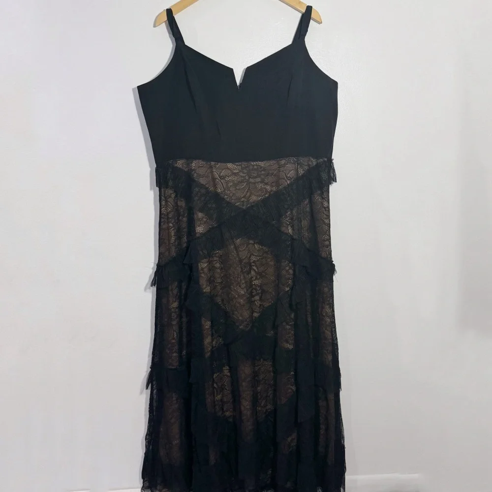 NWT City Chic Sexy Ruffle Maxi Dress Black L/20 Evening Party Romantic Lace - Picture 2 of 13
